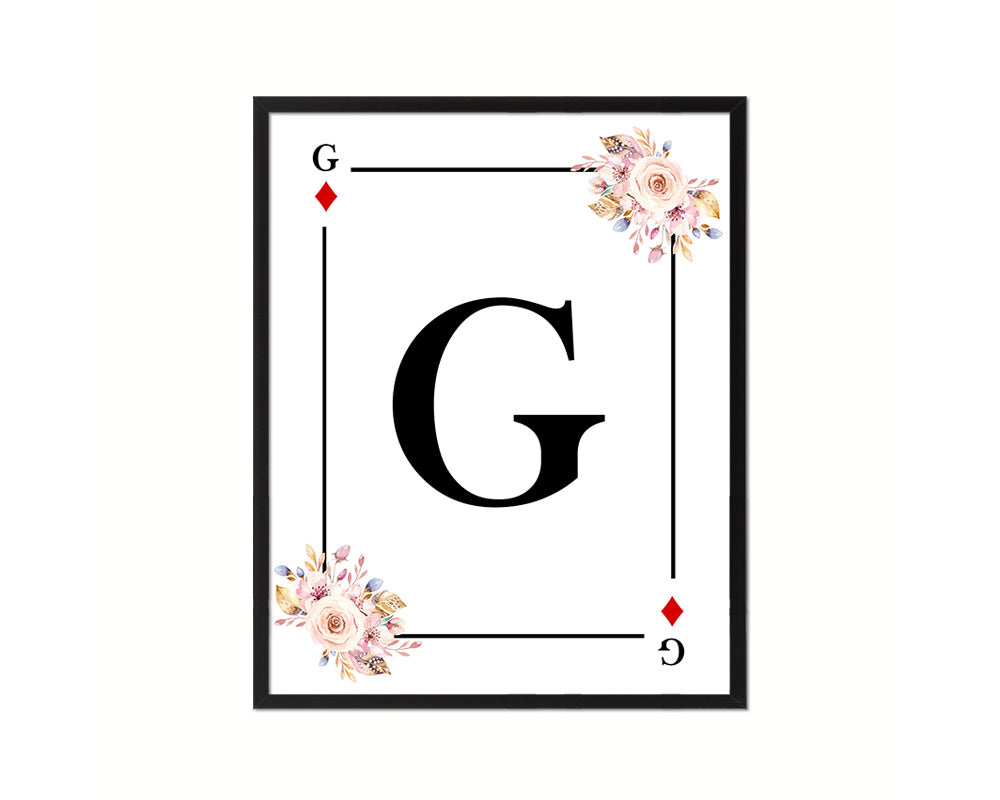 Letter G Personalized Boho Monogram Diamond Card Decks Framed Print Wall Art Decor Gifts