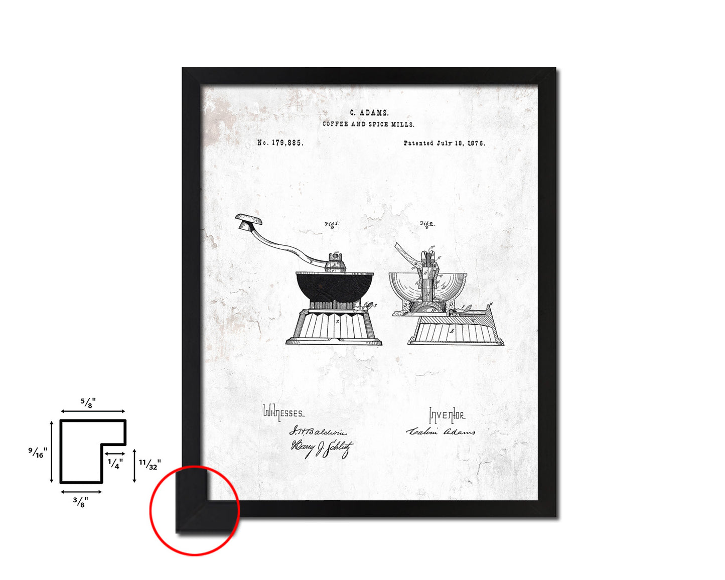 Spice Mills 1876 Coffee Vintage Patent Artwork Black Frame Print Wall Art Decor Gifts
