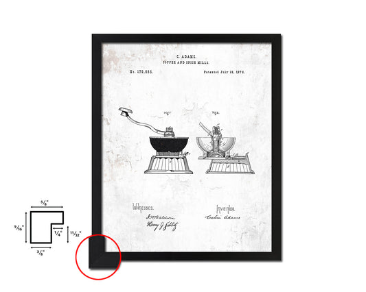 Spice Mills 1876 Coffee Vintage Patent Artwork Black Frame Print Wall Art Decor Gifts