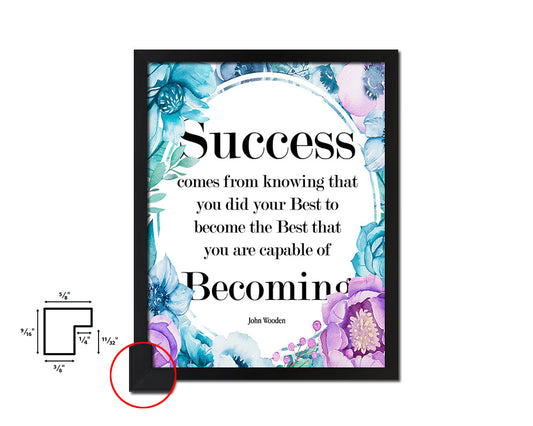 Success comes from knowing Quote Boho Flower Framed Print Wall Decor Art