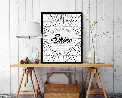 Let your light shine, Matthew 5:16 Quote Framed Print Home Decor Wall Art Gifts