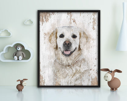 Golden Retriever Dog Puppy Portrait Framed Print Pet Watercolor Wall Decor Art Gifts