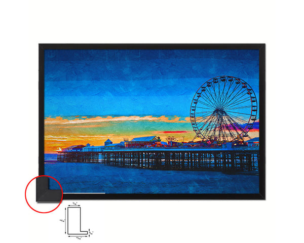 Lancashire UK Central Pier Blackpool and Ferris Wheel Landscape Painting Print Art Frame