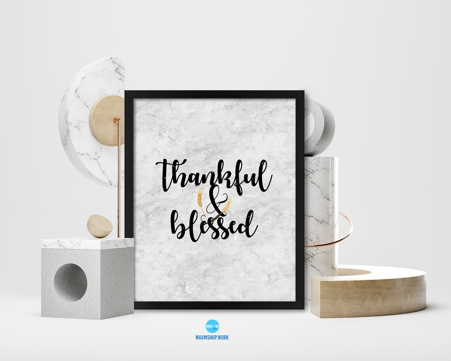 Thankful & Blessed Quote Framed Print Wall Art Decor Gifts