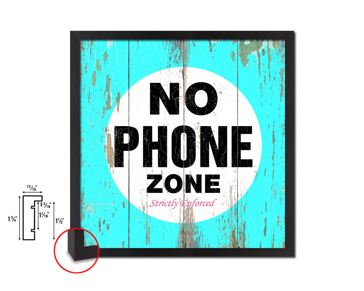 No Phone Zone Shabby Chic Sign Wood Framed Art Paper Print Wall Decor Gifts