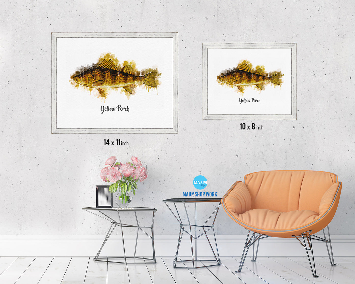 Yellow Perch Fish Framed Prints Modern Restaurant Sushi Bar Watercolor Wall Art Decor