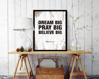 Dream Pray Bbelieve Big Quote Wood Framed Print Home Decor Wall Art Gifts