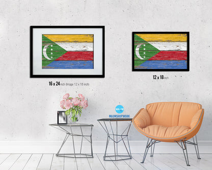 Comoros Country Wood Rustic National Flag Wood Framed Print Wall Art Decor Gifts