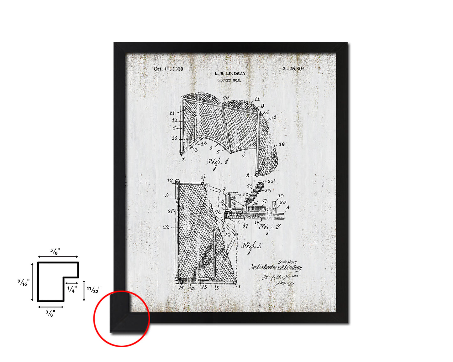 Hockey Goal Sports Vintage Patent Artwork Black Frame Print Gifts
