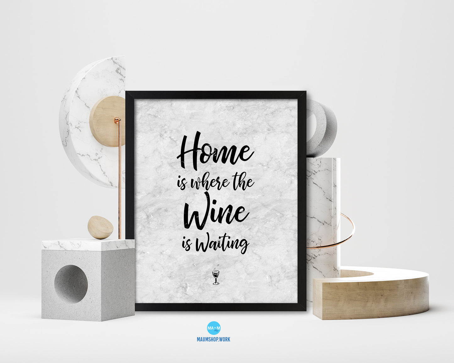 Home is where the wine is waiting Quote Framed Print Wall Art Decor Gifts