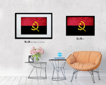 Angola Country Vintage Flag Wood Framed Print Wall Art Decor Gifts