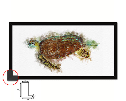 Turtle Fish Art Wood Frame Modern Restaurant Sushi Wall Decor Gifts, 10" x 20"