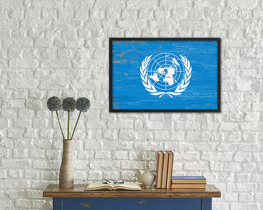 UN Shabby Chic Country Flag Wood Framed Print Wall Art Decor Gifts
