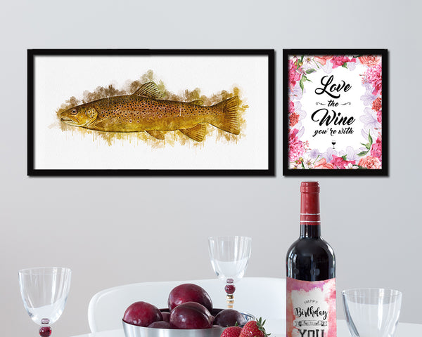 Brown Trout Fish Art Wood Frame Modern Restaurant Sushi Wall Decor Gifts, 10" x 20"