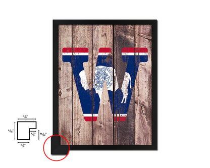 Wyoming State Initial Flag Wood Framed Paper Print Decor Wall Art Gifts, Wood