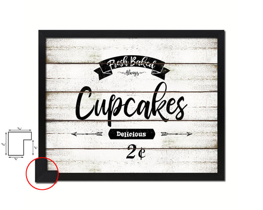 Fresh Baked Cupcakes Vintage Sign Fine Art Paper Prints Wood Frame Wall Art Decor Gifts