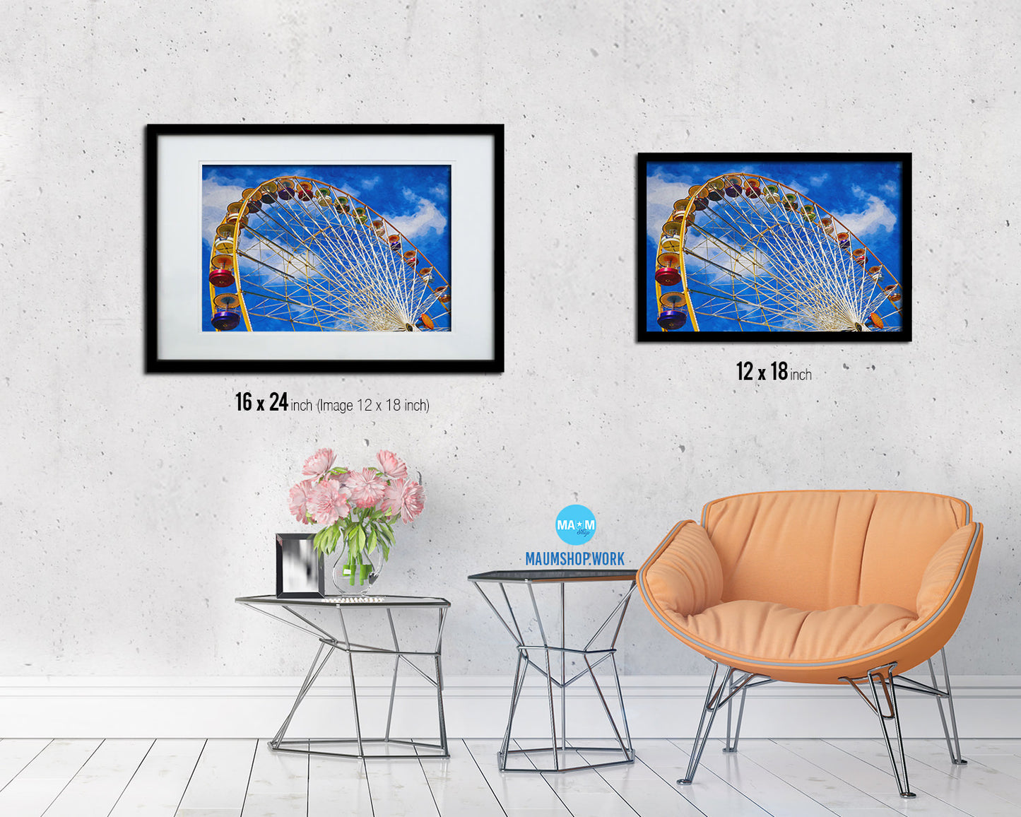 Lancashire UK Ferris Wheel Landscape Painting Print Art Frame Home Wall Decor Gifts