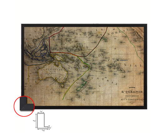 Australia New Zealand Oceania Vintage Map Framed Print Art Wall Decor Gifts