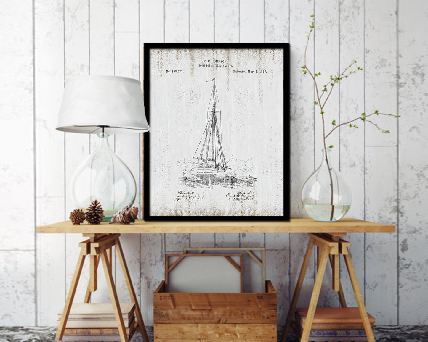 Sailboat Nautical Vintage Patent Artwork Black Frame Print Gifts