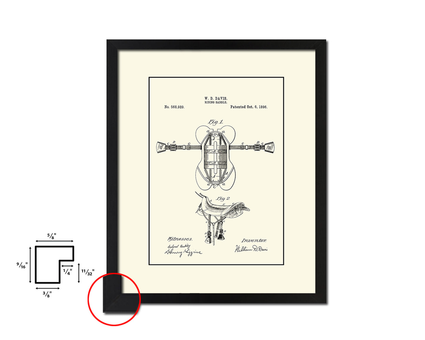 Riding Saddle Cowboy Vintage Patent Artwork Black Frame Print Wall Art Decor Gifts
