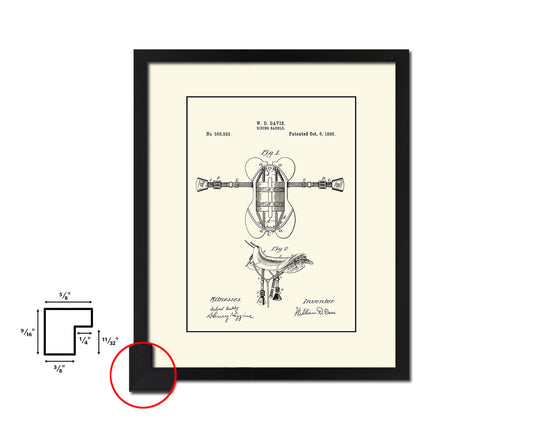 Riding Saddle Cowboy Vintage Patent Artwork Black Frame Print Wall Art Decor Gifts
