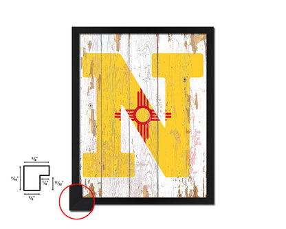New Mexico State Initial Flag Wood Framed Paper Print Decor Wall Art Gifts, Beach