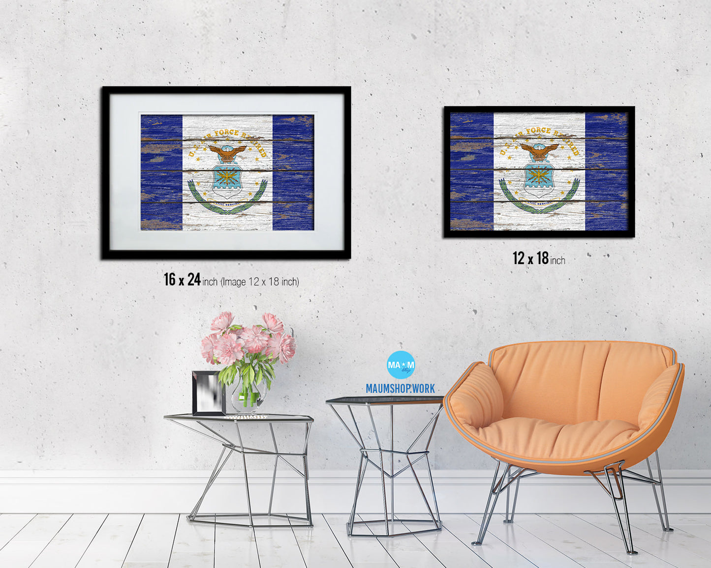 US Air Force Wood Rustic Flag Wood Framed Print Wall Art Decor Gifts