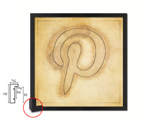 Pinterest Social Media Symbol Icons logo Wood Framed Print Home Decor Wall Art Gifts