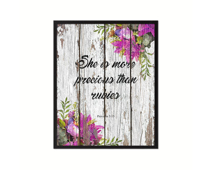 She is more precious than rubies, Proverbs 3:5 Quote Framed Print Home Decor Wall Art Gifts