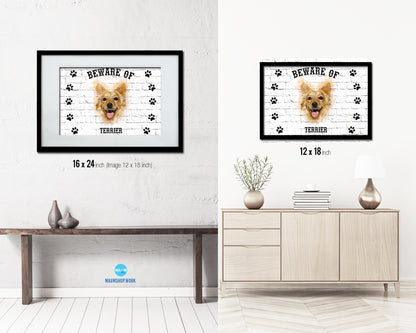 Beware of Russell Terrier Sign Wood Framed Print Wall Art Decor Gifts