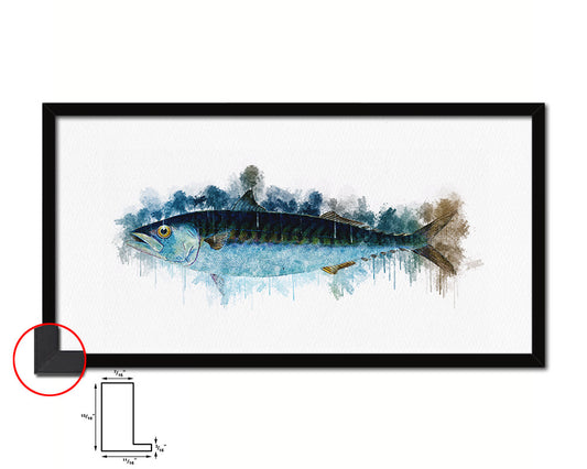Mackeral Fish Art Wood Frame Modern Restaurant Sushi Wall Decor Gifts, 10" x 20"