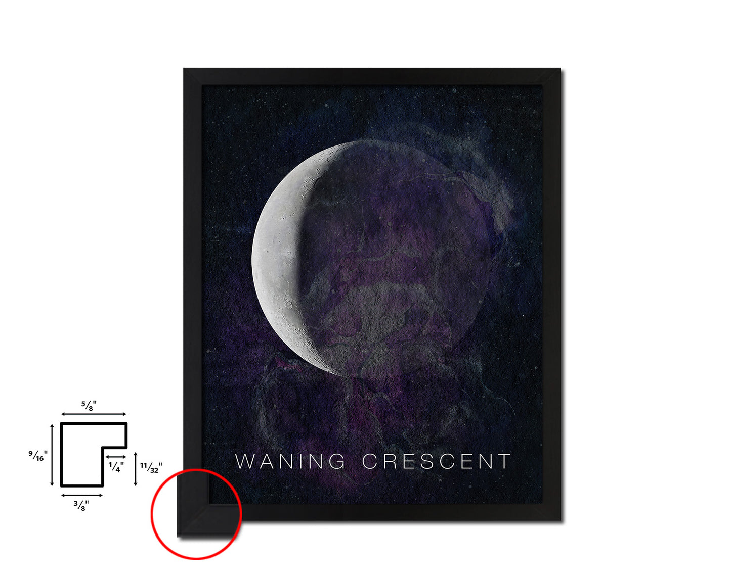 Waning Crescent Lunar Phases Moon Watercolor Nursery Framed Prints Home Decor Wall Art Gifts