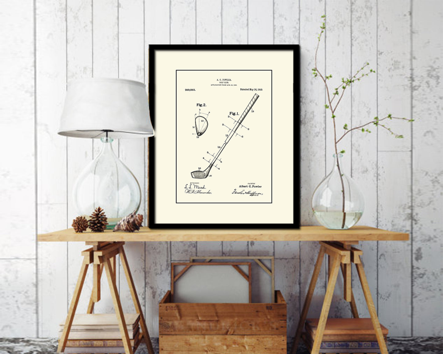 Golf Club Sports Vintage Patent Artwork Black Frame Print Gifts