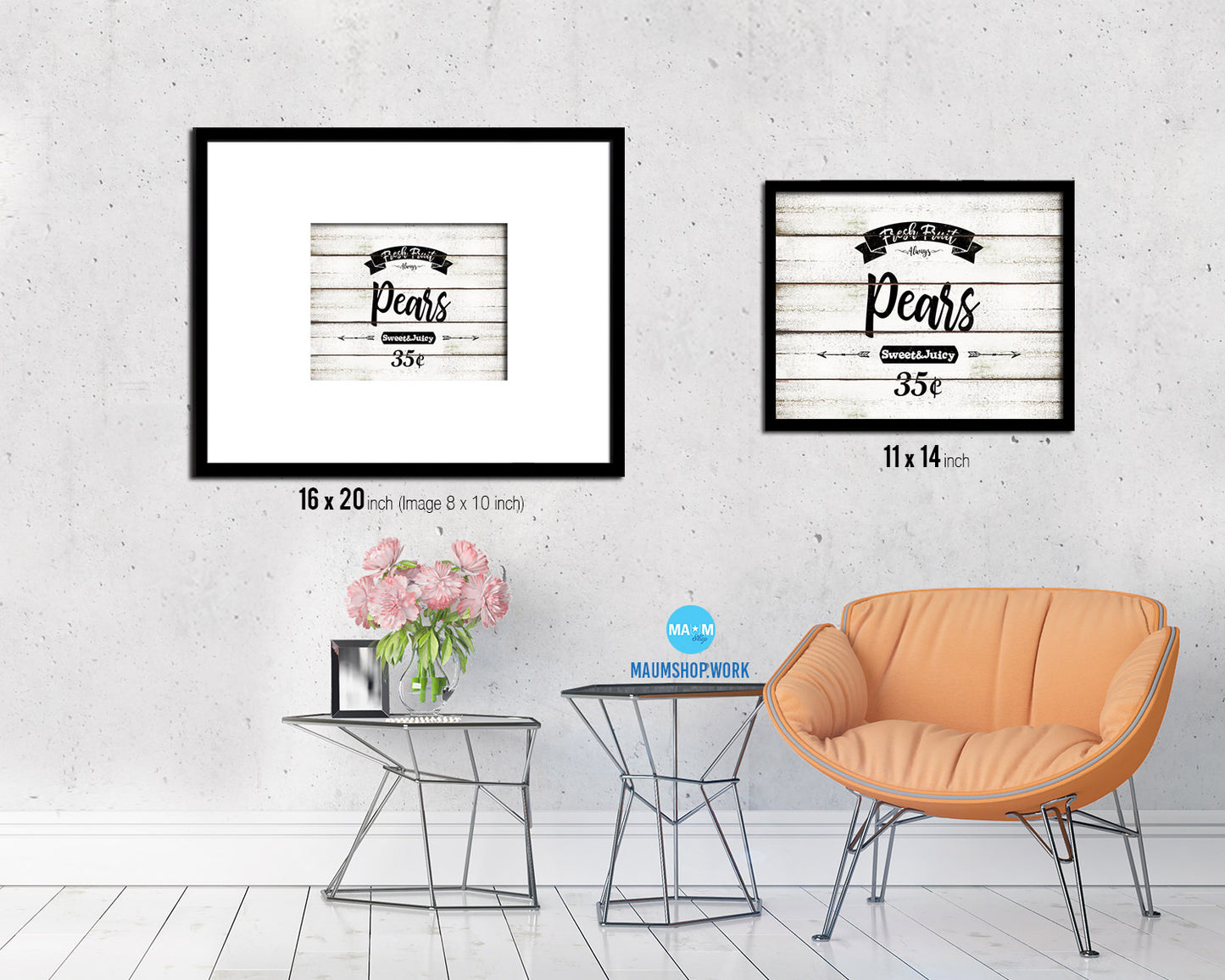 Fresh Fruit Pears Vintage Sign Fine Art Paper Prints Wood Frame Wall Art Decor Gifts