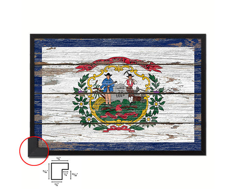 West Virginia State Rustic Flag Wood Framed Paper Prints Wall Art Decor Gifts