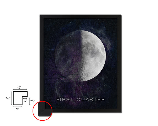 Waxing First Quarter Lunar Phases Moon Watercolor Nursery Framed Prints Home Decor Wall Art Gifts