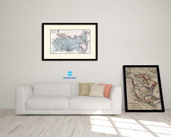 Siberia Russia 1870 Old Map Framed Print Art Wall Decor Gifts