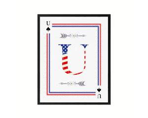Letter U Custom Monogram Card Decks Spade American Flag Framed Print Wall Art Decor Gifts