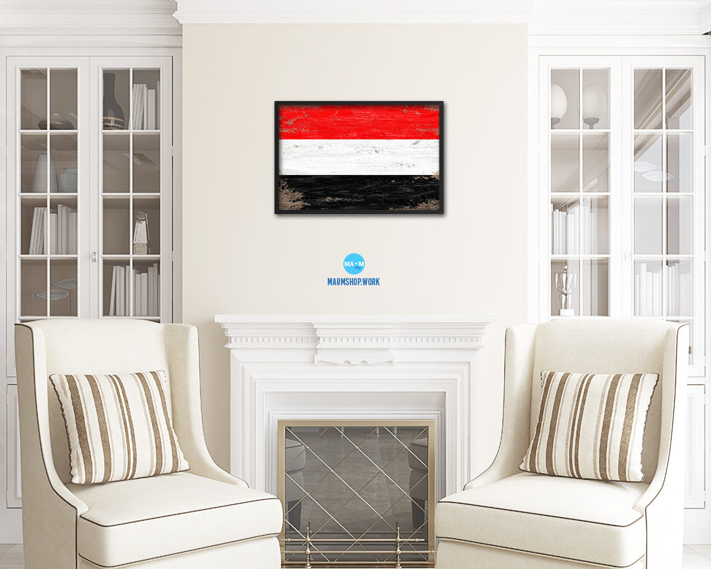 Yemen Shabby Chic Country Flag Wood Framed Print Wall Art Decor Gifts