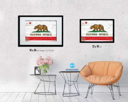 California State Shabby Chic Flag Wood Framed Paper Print  Wall Art Decor Gifts