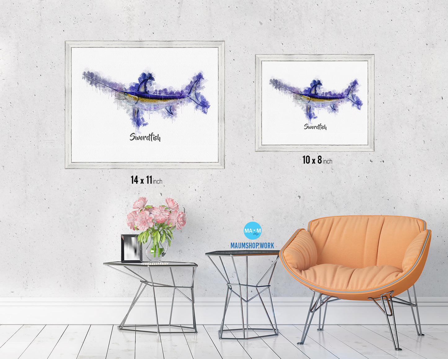 Swordfish Fish Framed Prints Modern Restaurant Sushi Bar Watercolor Wall Art Decor
