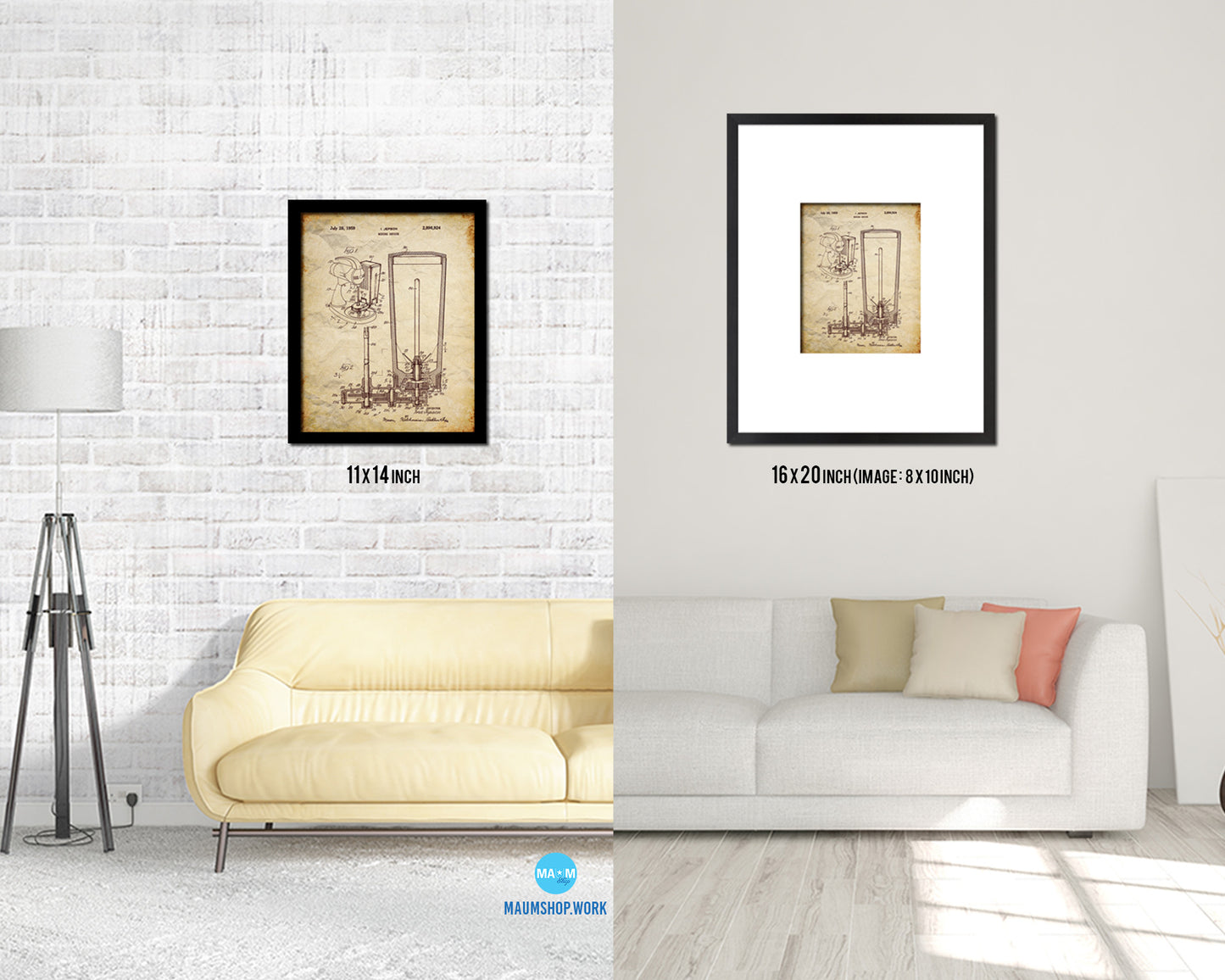 Mixing device Kitchen Vintage Patent Artwork Walnut Frame Print Wall Art Decor Gifts