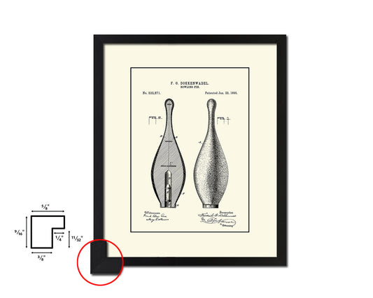 Bowling Pin Sports Vintage Patent Artwork Black Frame Print Gifts