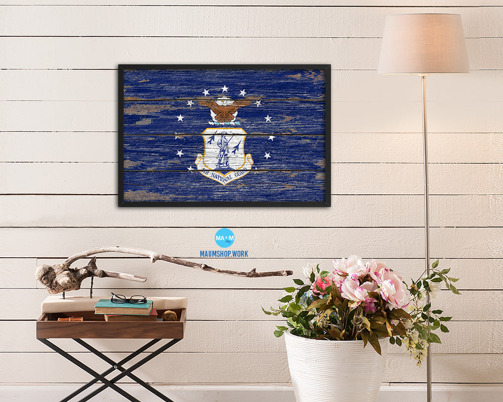 US Air National Guard Wood Rustic Flag Wood Framed Print Wall Art Decor Gifts