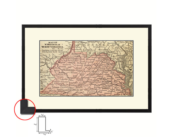 Virginia and West Virginia Circa Old Map Framed Print Art Wall Decor Gifts