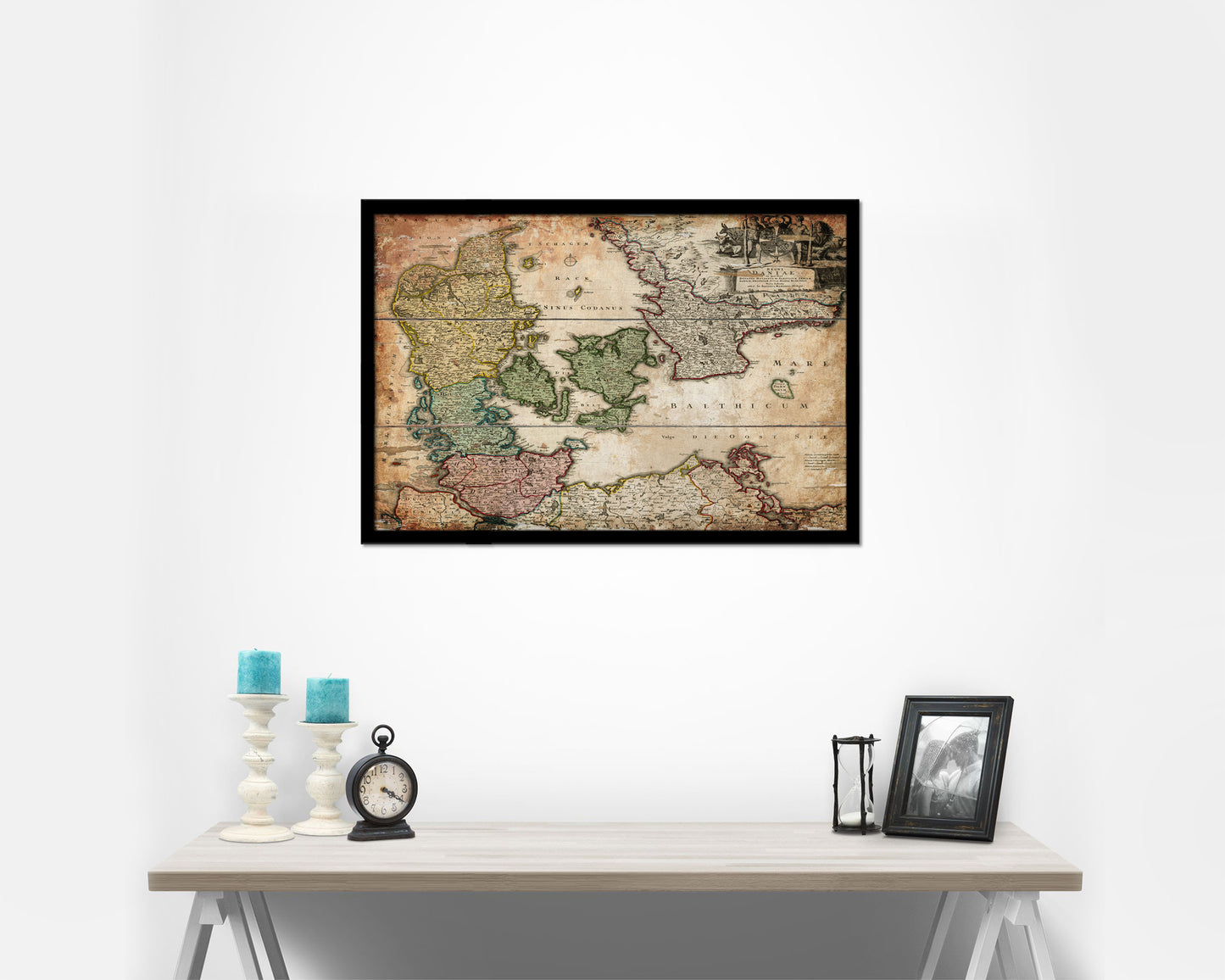 Denmark Centuries Latin Antique Map Framed Print Art Wall Decor Gifts
