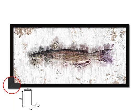 Catfish Fish Art Wood Frame Shabby Chic Restaurant Sushi Wall Decor Gifts, 10" x 20"