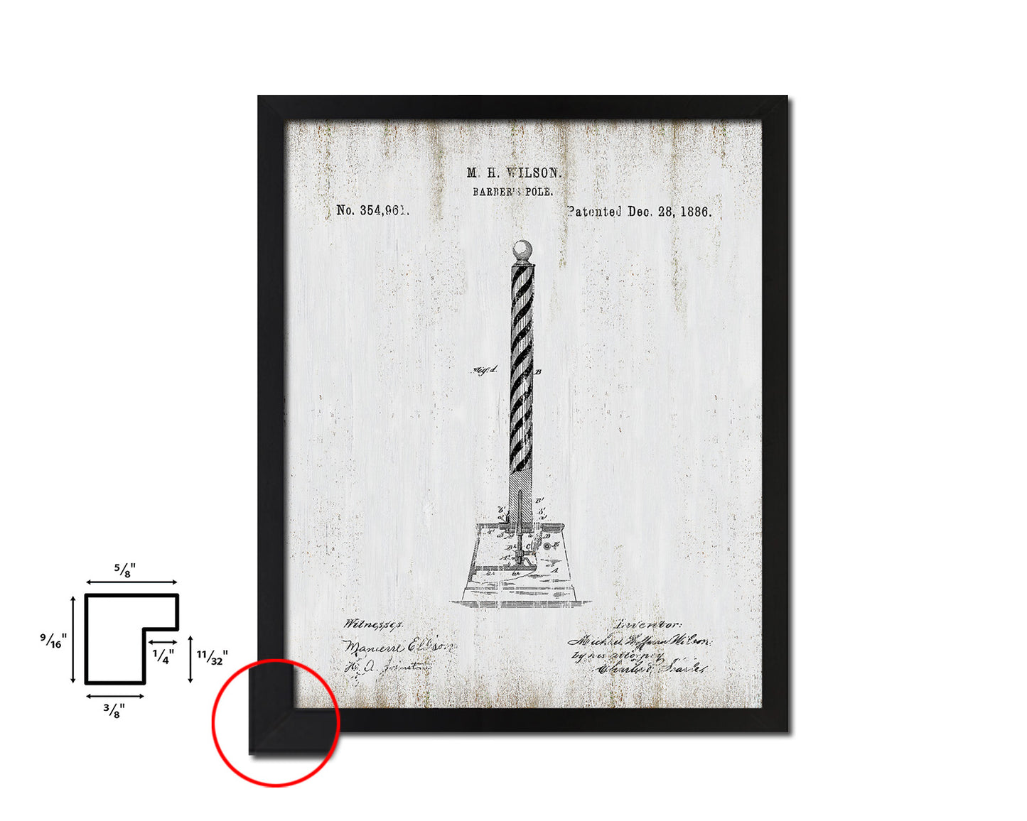 Barber's Pole Barbershop Vintage Patent Artwork Black Frame Print Wall Art Decor Gifts