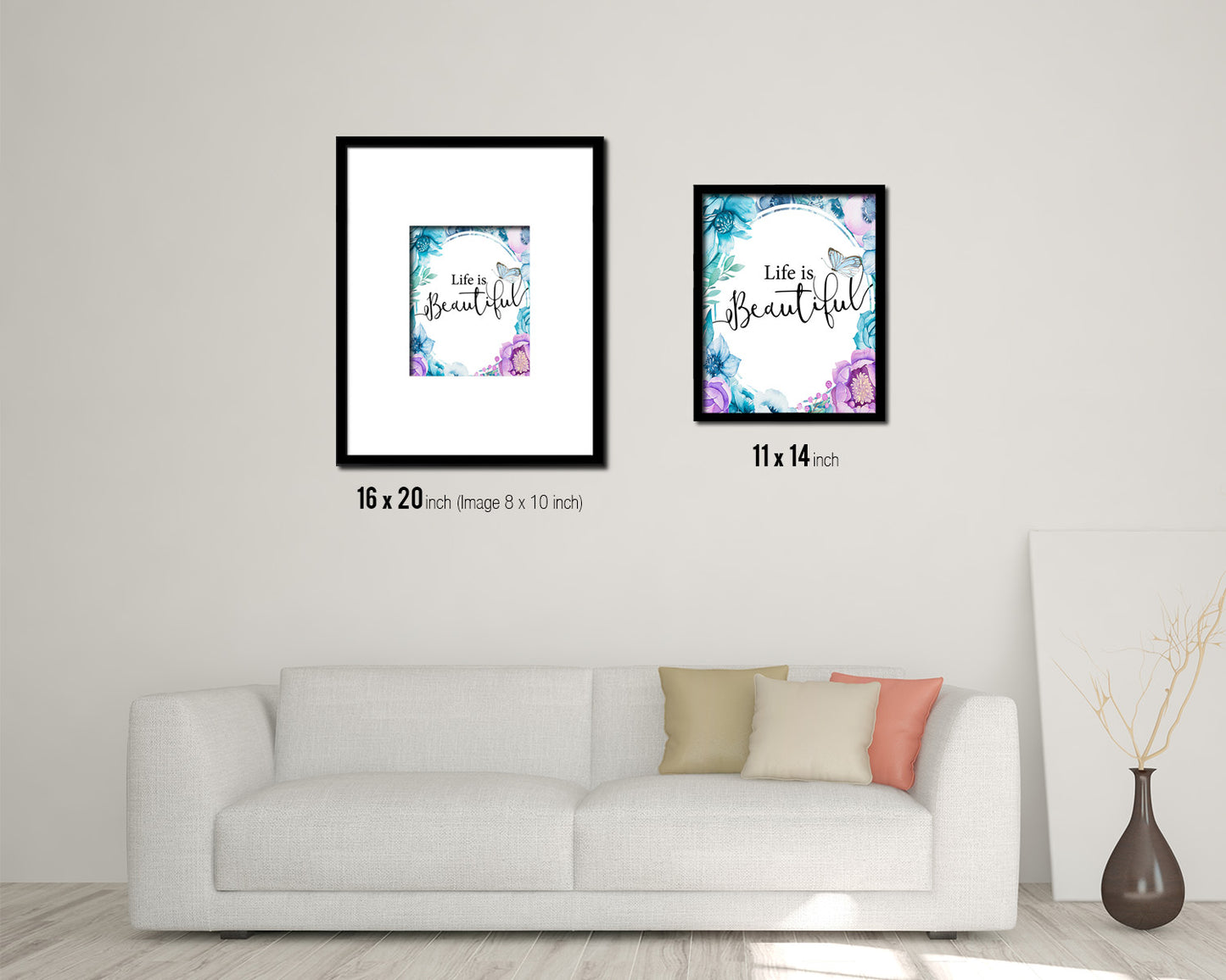 Life is beautiful Quote Boho Flower Framed Print Wall Decor Art
