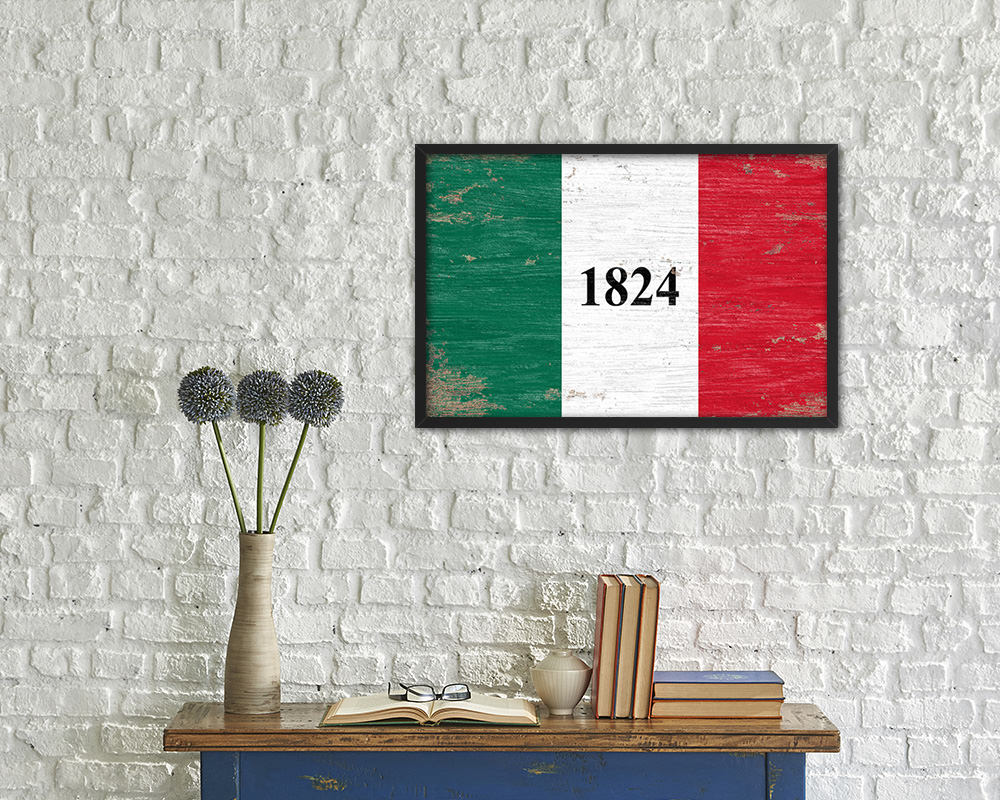 Texas 1824 ALAMO Historical Battle Shabby Chic Military Flag Framed Print Art